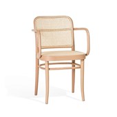 811 Armchair by Ton, Frame Finish: Natural Beech, Seat and Back Finish: Natural Cane. Reinforcement Mesh Finish White